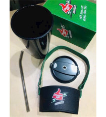LY THỦY TINH CÓ QUAI DA ỐNG HÚT THỦY TINH QUÀ TẶNG THUMS UP