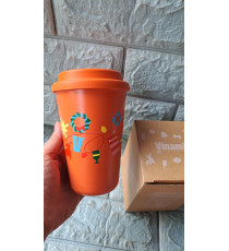 Ly sứ có nắp Donghwa màu cam