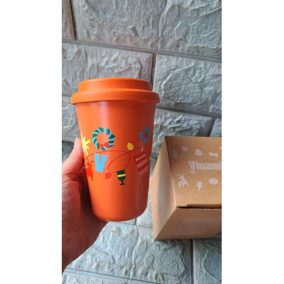 Ly sứ có nắp Donghwa màu cam