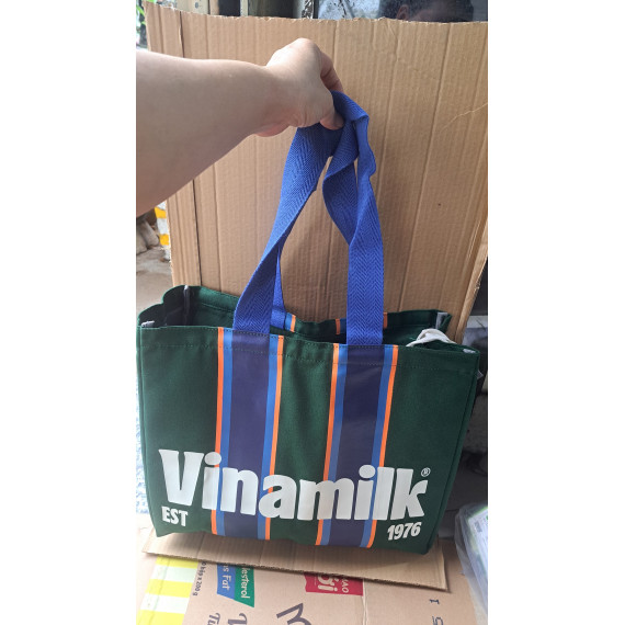 Túi sọc tote size lớn Vinamilk có dây kéo